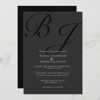 Midnight Classic Monogram Black Wedding Invitation