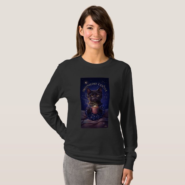 Midnight Cocoa Black Cat Long Sleeve T-Shirt (Front Full)