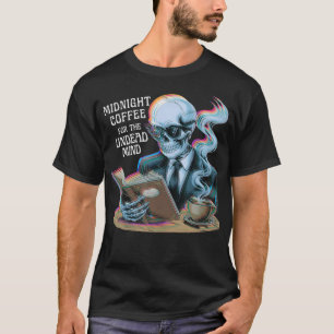 Midnight Coffee Undead Mind Skeleton Reading Book  T-Shirt