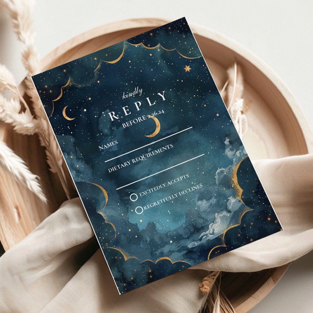Midnight Constellation Floral Wedding RSVP Card (Creator Uploaded)