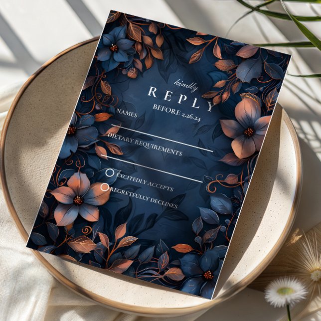 Midnight Copper Floral Wedding RSVP Card (Creator Uploaded)