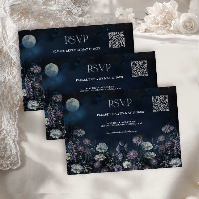 Midnight Cosmos Dark Floral Wedding QR Code RSVP Card (Creator Uploaded)