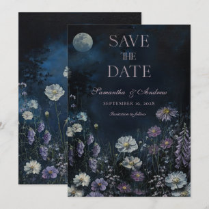 Midnight Cosmos Dark Floral Wedding Save The Date Invitation