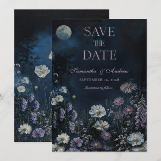 Midnight Cosmos Dark Floral Wedding Save The Date Invitation