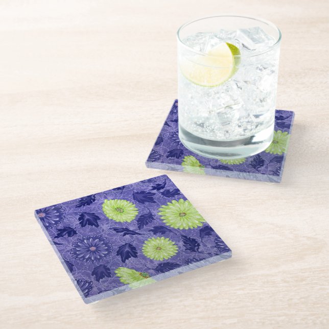 Midnight Daisy Garden Glass Coaster (Angled)