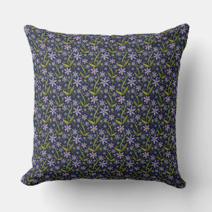 Midnight Dancing Watercolor Daisies Cushion