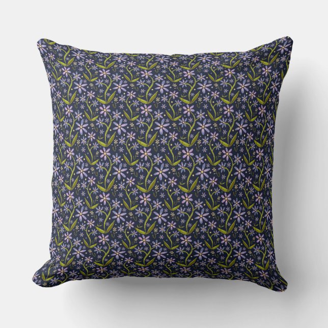 Midnight | Dancing Watercolor Daisies Cushion (Front)