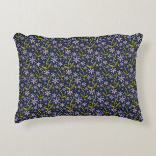 Midnight Dancing Watercolor Daisies Decorative Cushion
