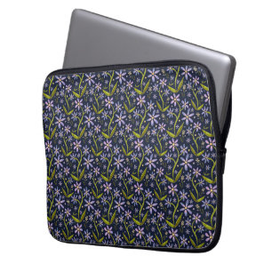 Midnight Dancing Watercolor Daisies Laptop Sleeve