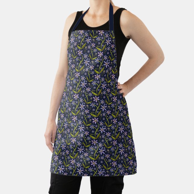 Midnight | Dancing Watercolor Daisies Medium Apron (Insitu)