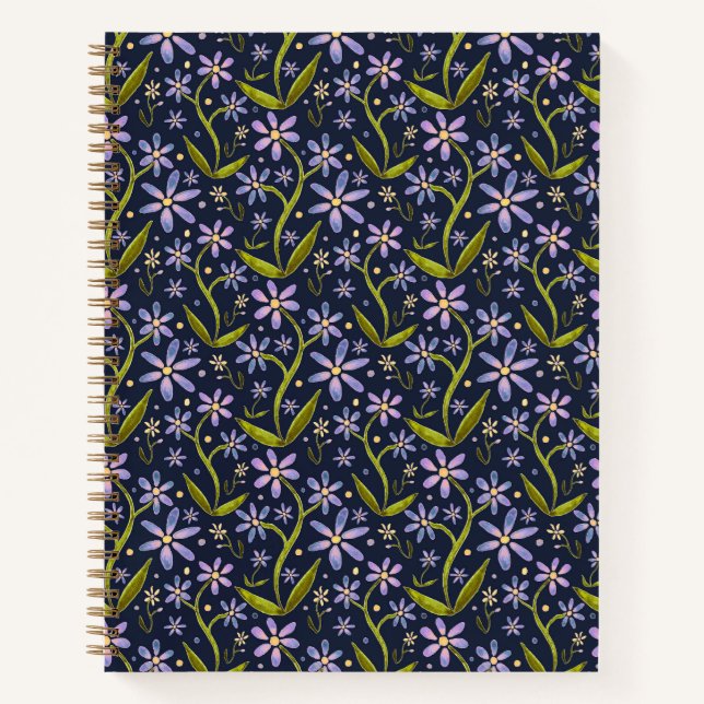 Midnight | Dancing Watercolor Daisies Notebook (Front)