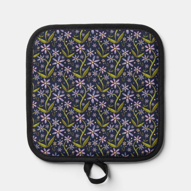 Midnight | Dancing Watercolor Daisies Pot Holder (Front)