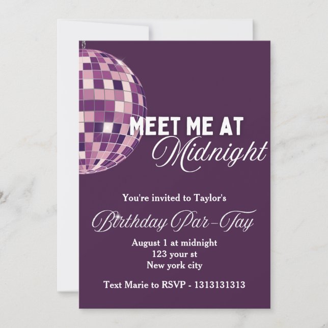 Midnight/ discoball themed Birthday Invitation (Front)