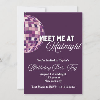 Midnight/ discoball themed Birthday Invitation