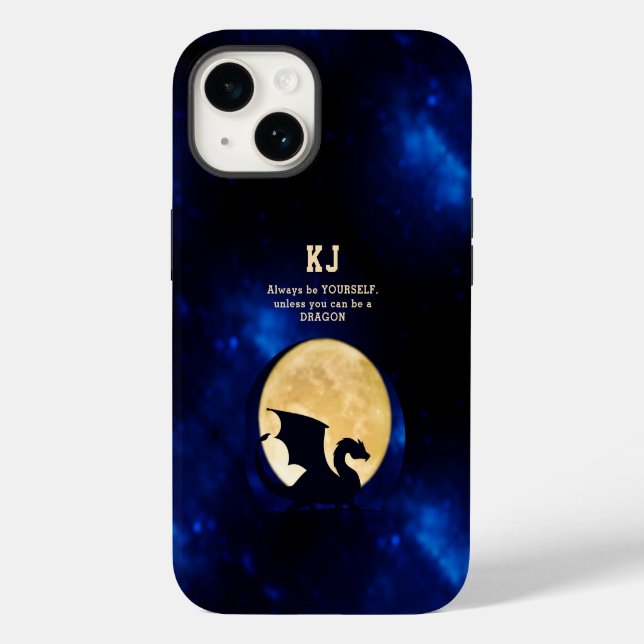 Midnight Dragon Minimalist Initials Back to School Case-Mate iPhone Case (Back)