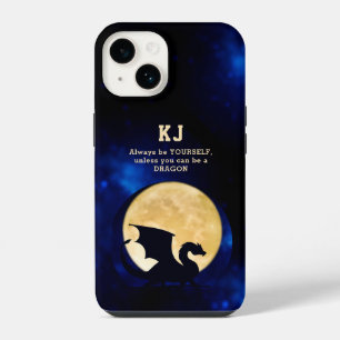 Midnight Dragon Minimalist Initials Back to School iPhone 14 Case