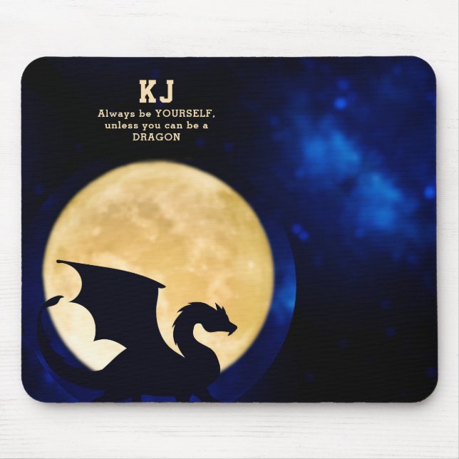 Midnight Dragon Minimalist Initials Back to School Mouse Pad (Front)
