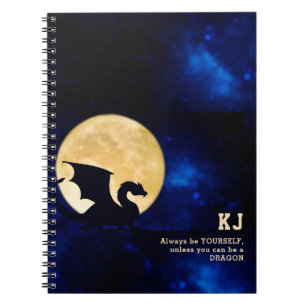 Midnight Dragon Minimalist Initials Back to School Notebook