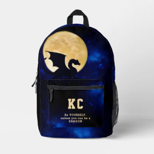 Midnight Dragon Minimalist Initials Back to School Printed Backpack