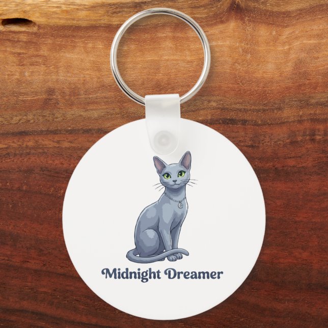  Midnight Dreamer Celestial Cat Key Ring (Front)