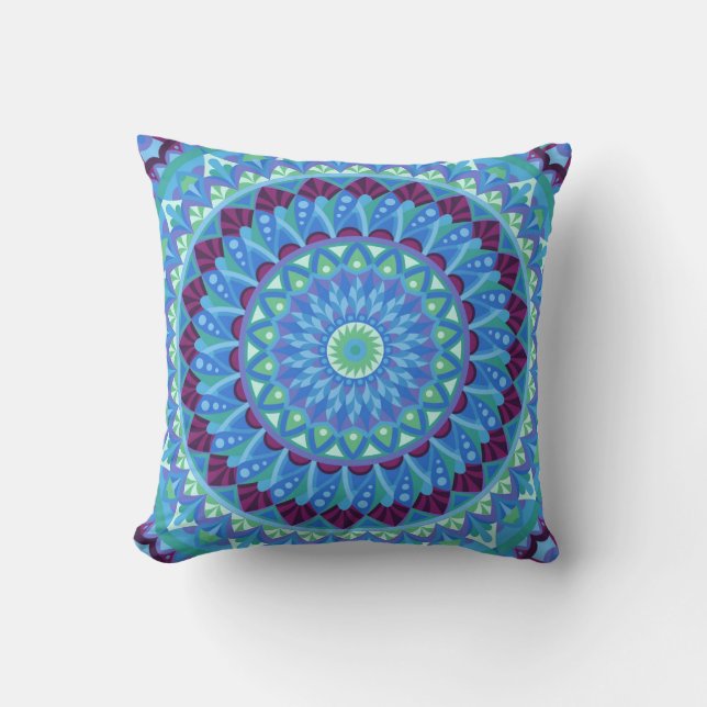 Midnight Dreams Blue Mandala Boho Decor Cushion (Front)