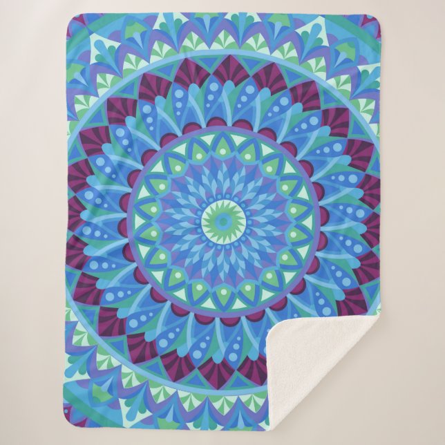Midnight Dreams Mandala Cozy Blue Boho Relax Sherpa Blanket (Front)