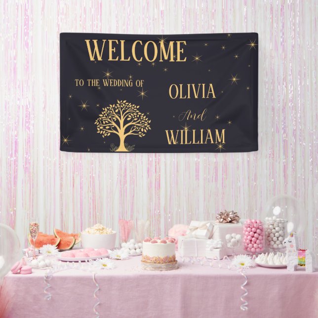 Midnight Elegance: Dark Blue Wedding Banner (Party)