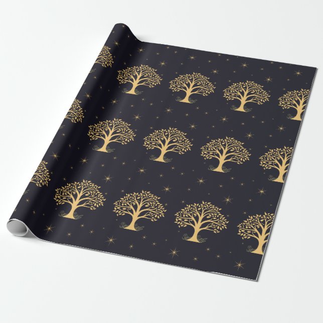 Midnight Elegance: Dark Blue Wedding  Wrapping Paper (Unrolled)