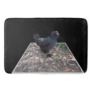 "Midnight Feathers: A Black Chicken in Popout Art" Bath Mat