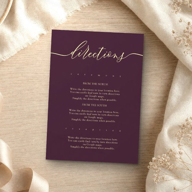 Midnight Fig & Champagne Simple Wedding Directions Enclosure Card (Creator Uploaded)