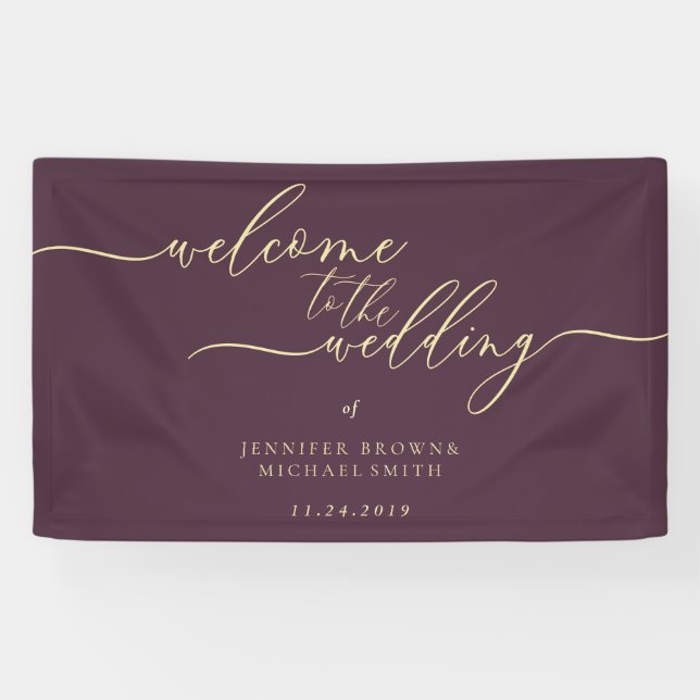 Midnight Fig & Champagne Welcome to the Wedding Banner (Horizontal)