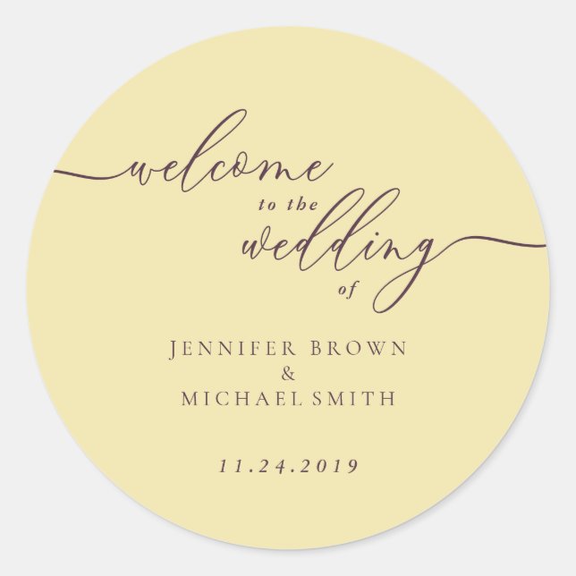 Midnight Fig Signature Welcome to Wedding Classic Round Sticker (Front)