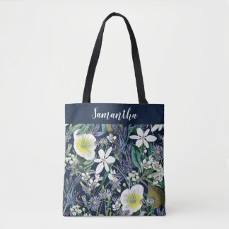 Midnight Floral Vintage Botanical Custom Tote Bag