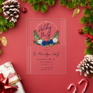 Midnight Floral Wreath Acrylic Invitations