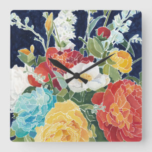 Midnight Florals I Square Wall Clock