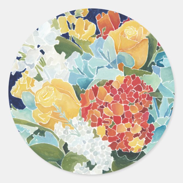 Midnight Florals II Classic Round Sticker (Front)