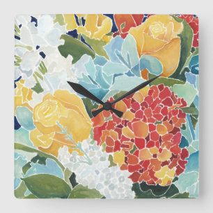 Midnight Florals II Square Wall Clock
