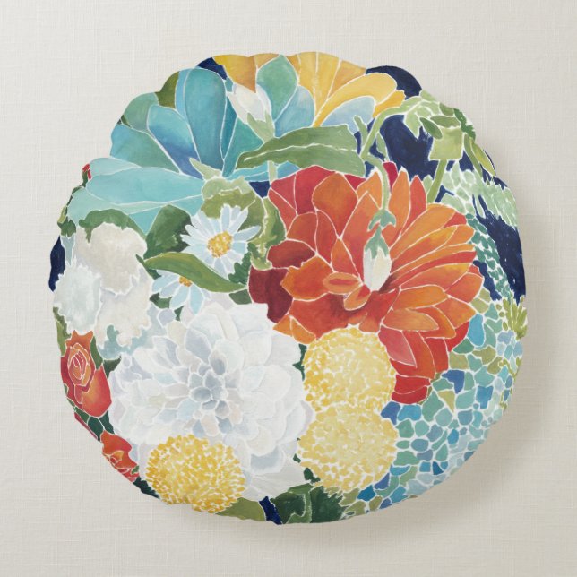 Midnight Florals III Round Cushion (Front)
