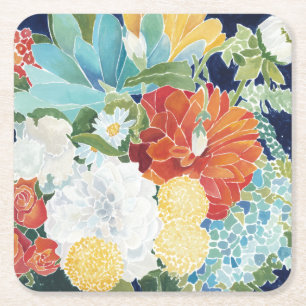 Midnight Florals III Square Paper Coaster