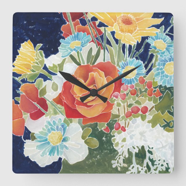 Midnight Florals IV Square Wall Clock (Front)