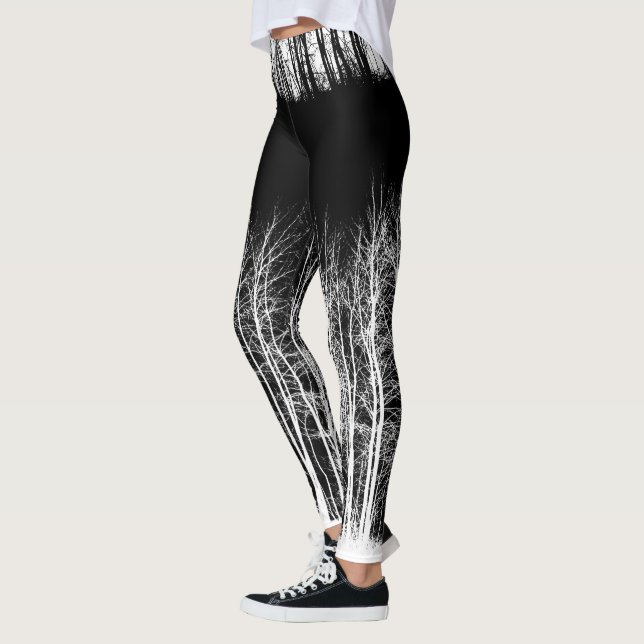 Midnight Forest Black and White Leggings (Left)