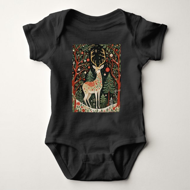 Midnight Forest Christmas Deer Baby Bodysuit (Front)