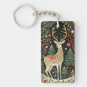 Midnight Forest Christmas Deer Key Ring