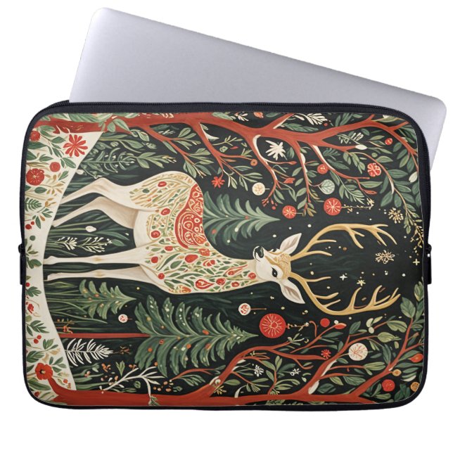Midnight Forest Christmas Deer Laptop Sleeve (Front)