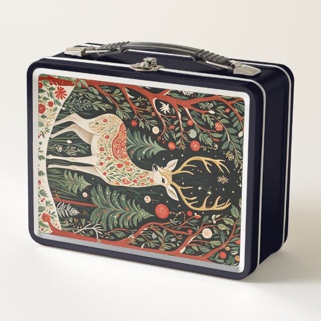 Midnight Forest Christmas Deer Metal Lunch Box (Front)