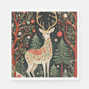Midnight Forest Christmas Deer Napkin