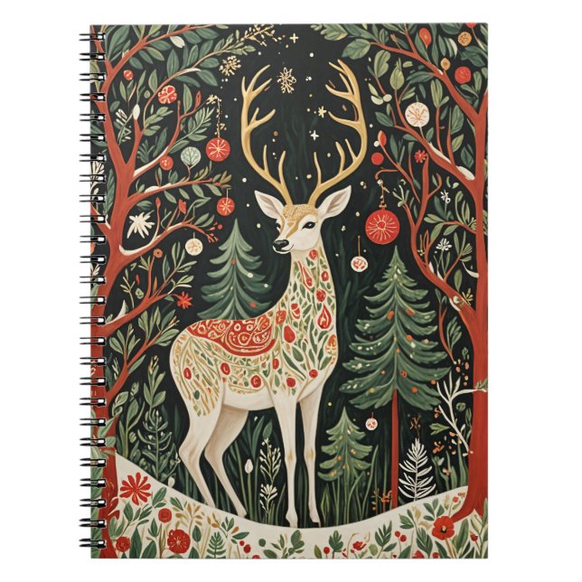 Midnight Forest Christmas Deer Notebook (Front)