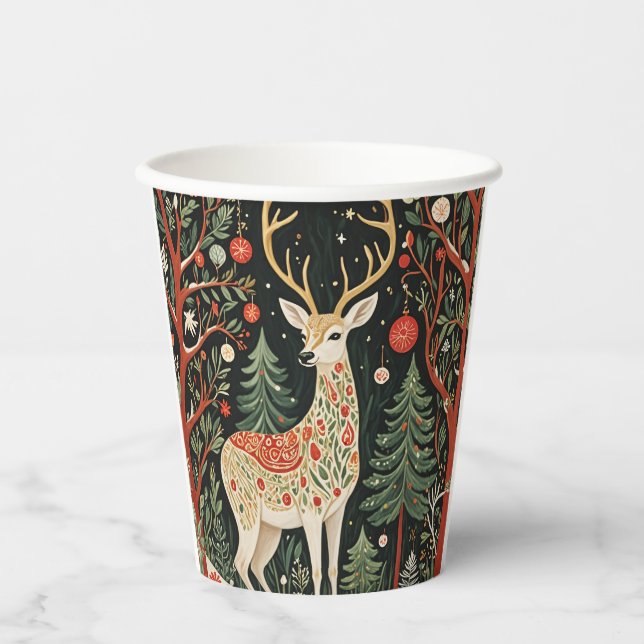 Midnight Forest Christmas Deer Paper Cups (Front)