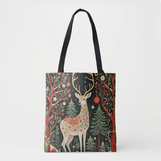 Midnight Forest Christmas Deer Tote Bag (Front)