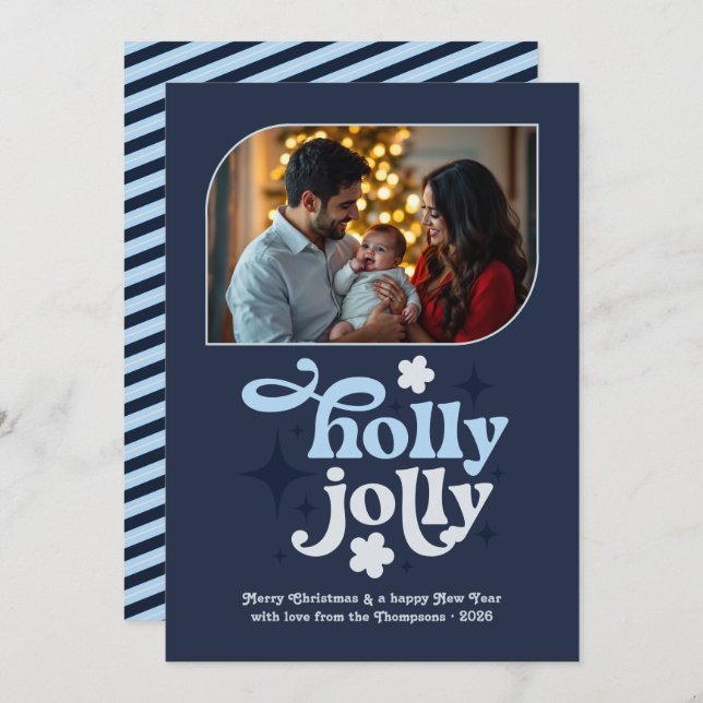 Midnight Frost Modern Blue Christmas Photo Holiday Card (Front/Back)